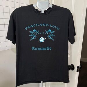 ROMWE Black Tee with Blue Graphic